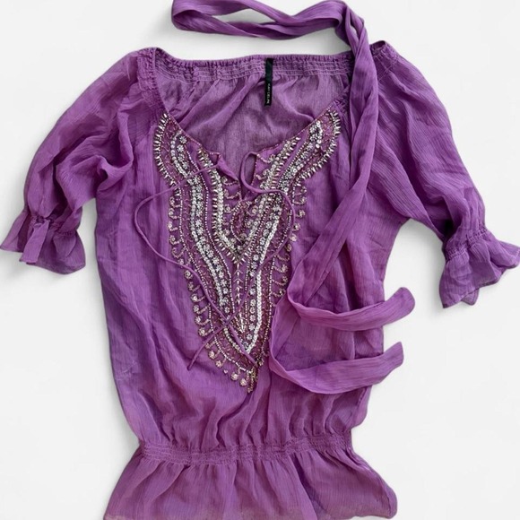 Kay Celine Tops - Kay Celine Purple Beaded Boho Tunic Top